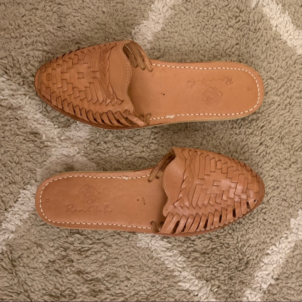Brown woven mules